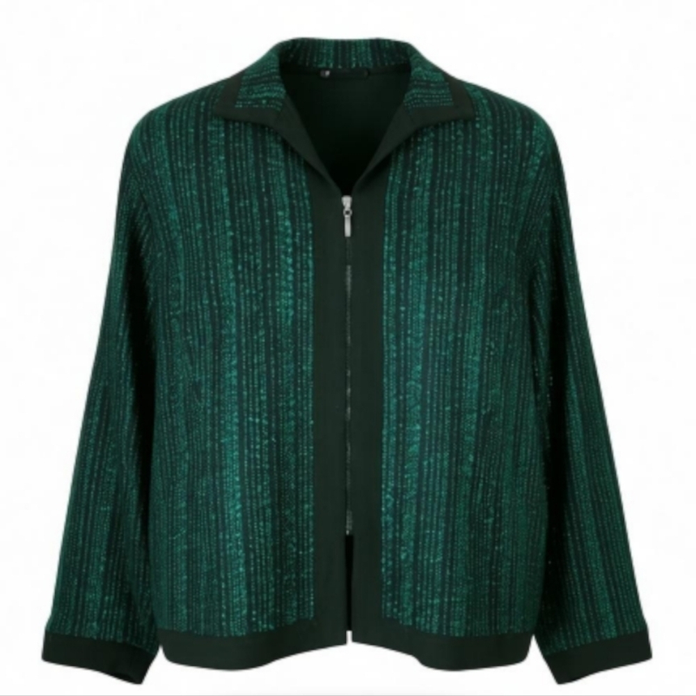 Danny & Nicole Blazer Women Size 22W Green Black Full Front Zip Closure Textured